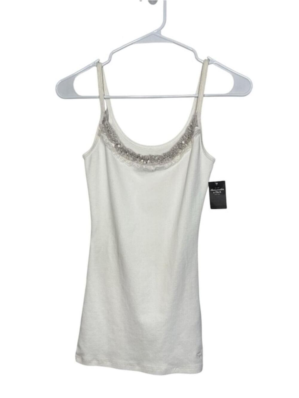 Vintage Abercrombie & FItch Off-White Y2K Cami Ruffle Trim Tank NWT Size Medium